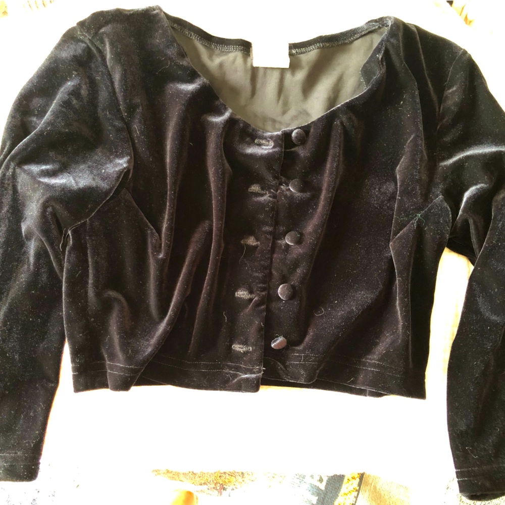 Black velvet cropped cardigan - small